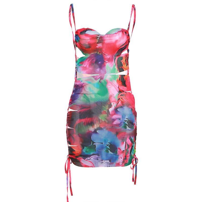 Fashion Color Cutout Print Slip Dress