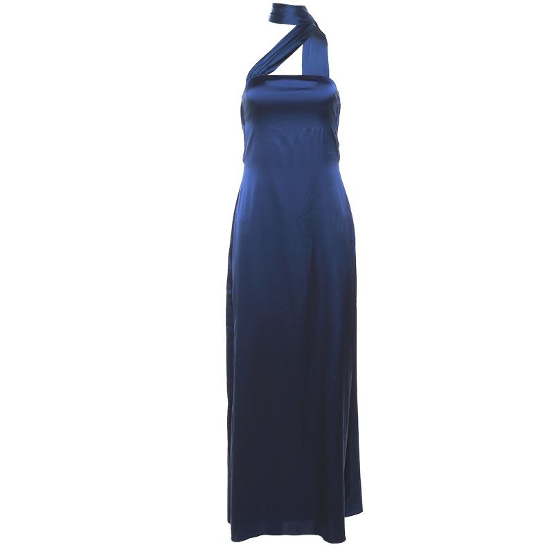 Fashion Blue Halter Neck Asymmetric Dress