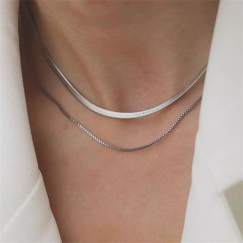 Fashion 4# Alloy Snake Chain Double Layer Necklace
