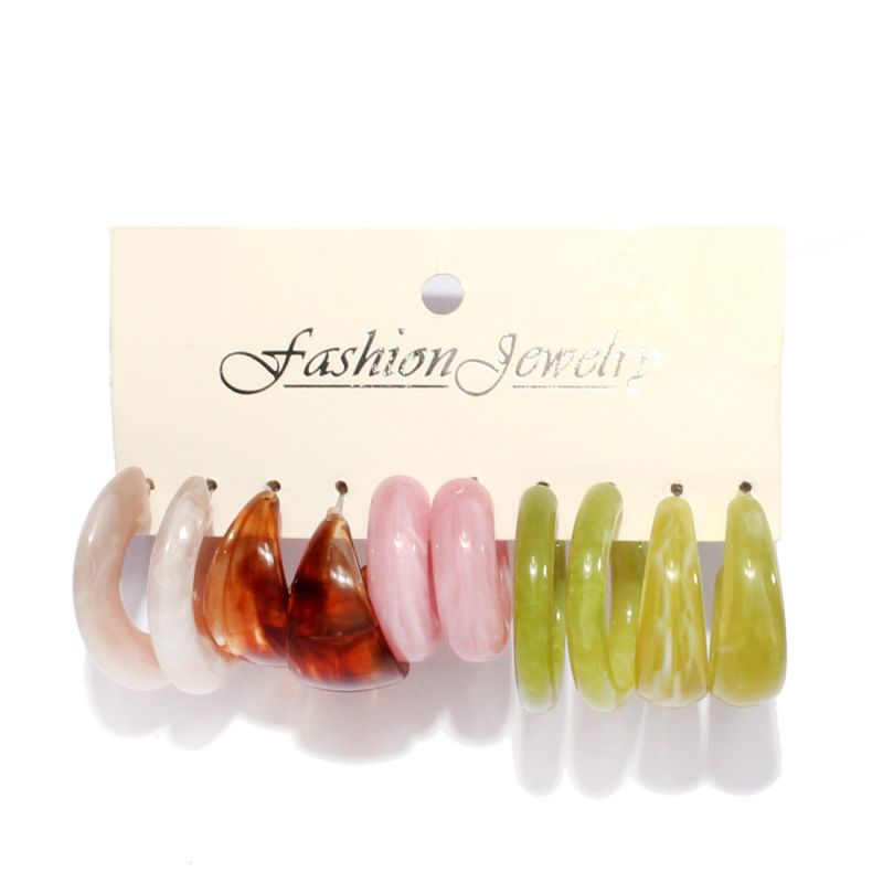 Fashion Mixed Color Acrylic Round Earring Set