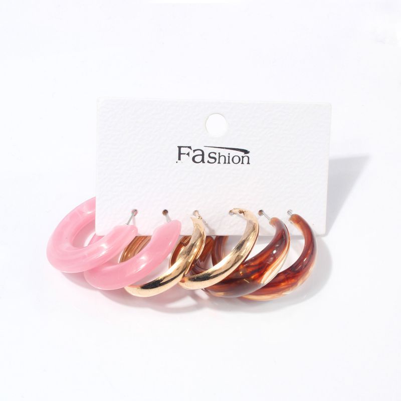 Fashion Pink Acrylic Round Earring Set