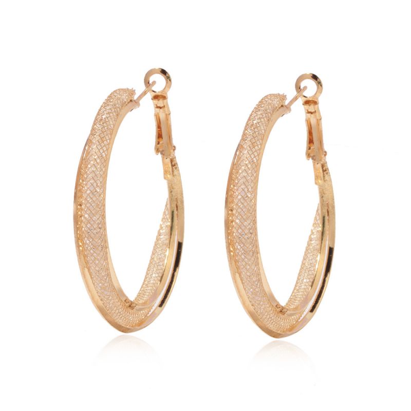 Fashion Gold Alloy Wire Mesh Round Earrings