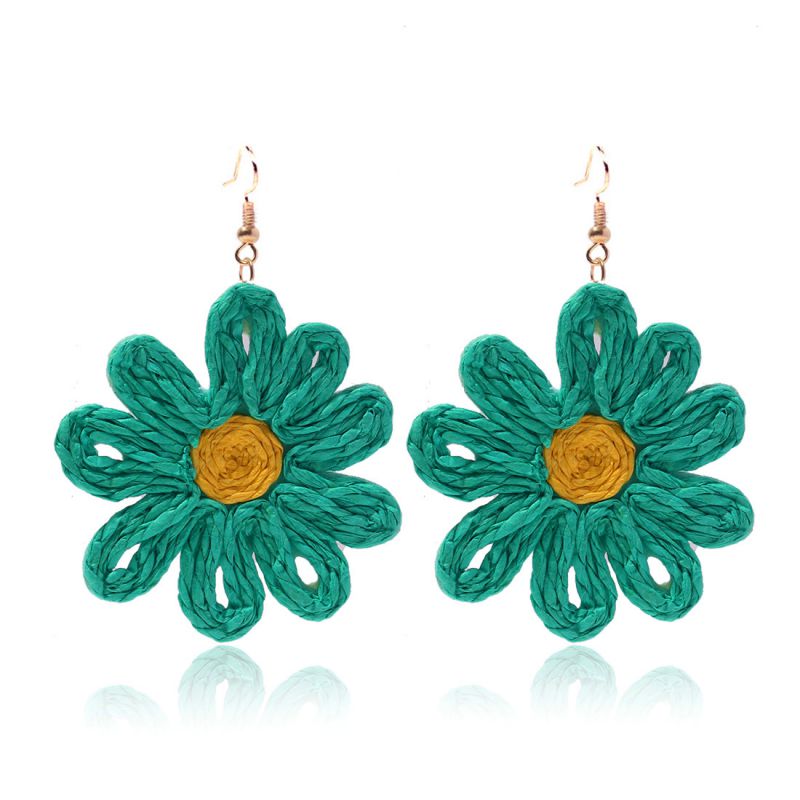 Fashion Green Geometric Braided Flower Drop Earrings