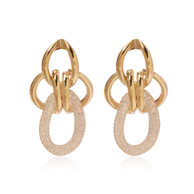 Fashion Gold Metal Wire Mesh Geometric Stud Earrings