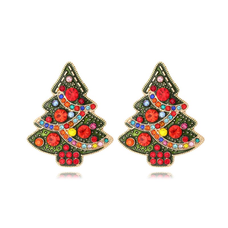Fashion Colored Diamond Alloy Diamond Drip Oil Christmas Tree Stud Earrings