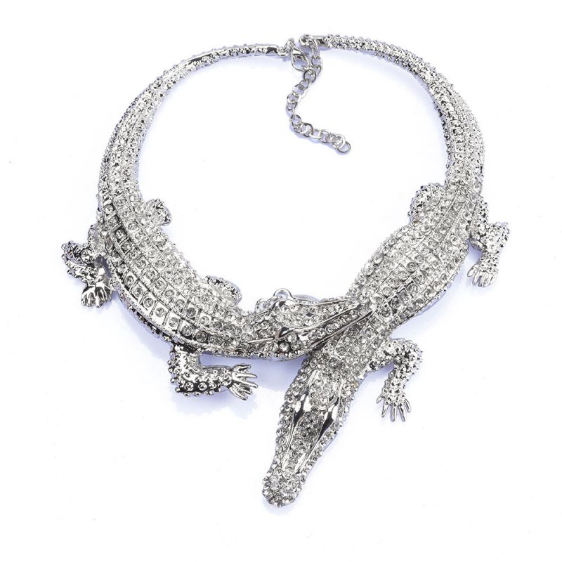 Fashion Silver Alloy Diamond Alligator Collar