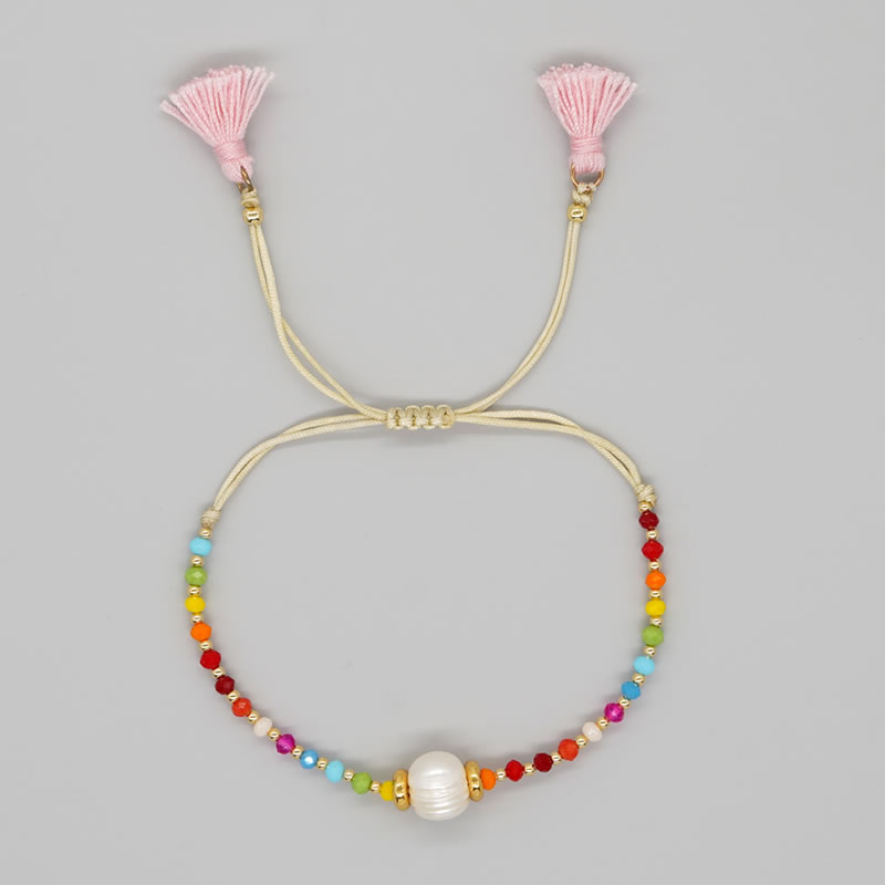 Pink Colorful Crystal Beaded Pearl Bracelet