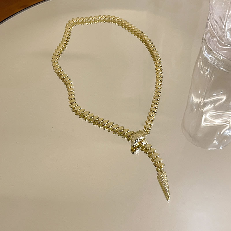 Gold Alloy Geometric Snake Necklace