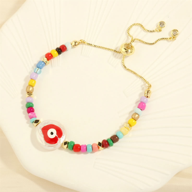 Red Drop Pearl Colorful Rice Beads Oil Drip Eye Bracelet
