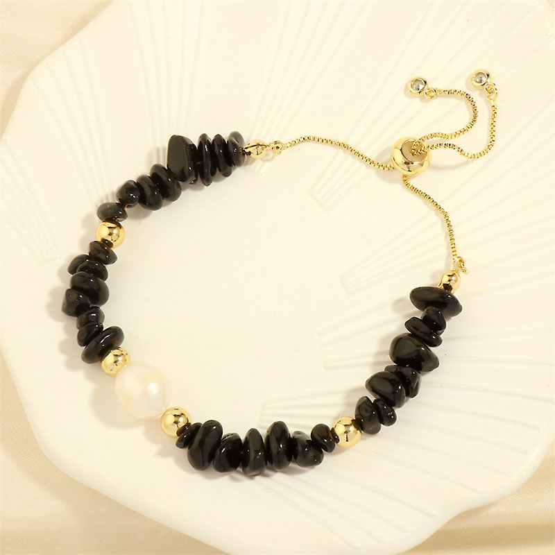 Black Onyx Irregular Colored Stone Beaded Pearl Bracelet