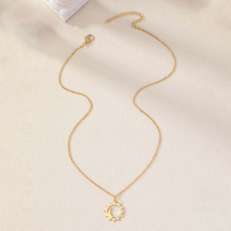 Gold Alloy Sun Moon Necklace