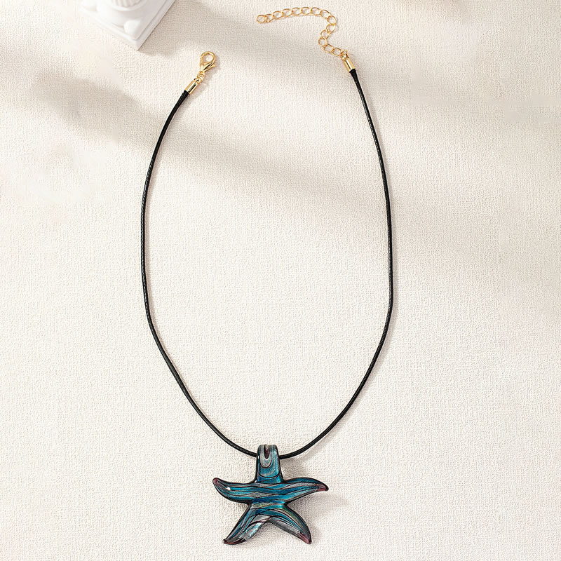 Black Geometric Glass Starfish Necklace