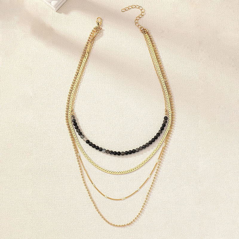 Gold Metal Beaded Geometric Layered Necklace