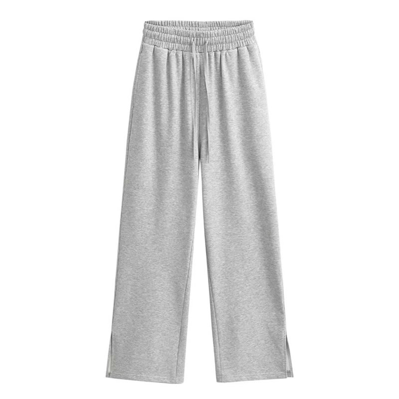 Fashion Grey Slit Straight-leg Trousers