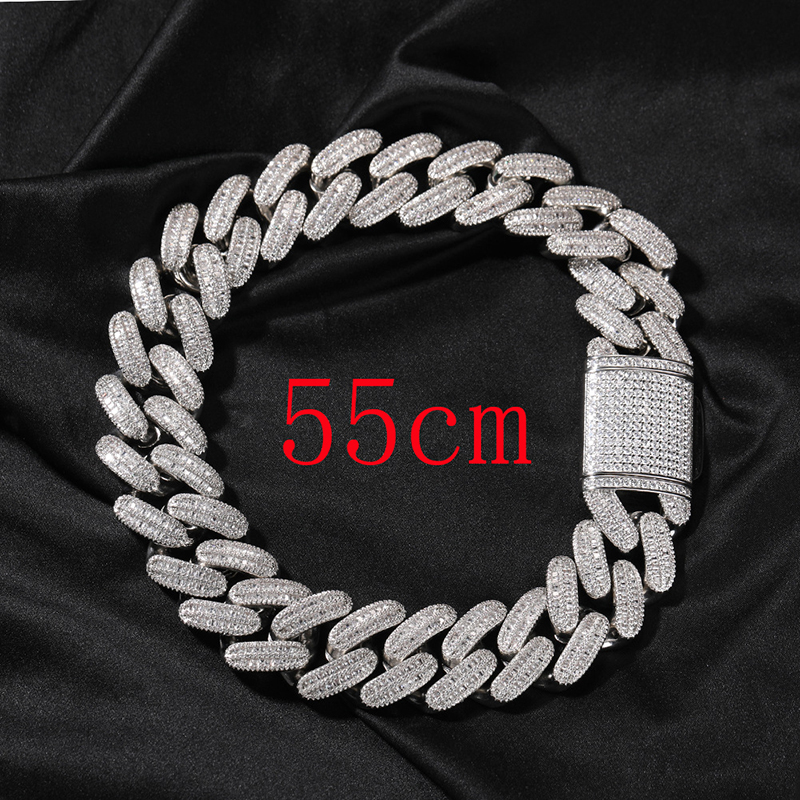 Fashion Silver 22inch (length 55cm) Copper Inlaid Zirconia Cuban Chain Men's Necklace