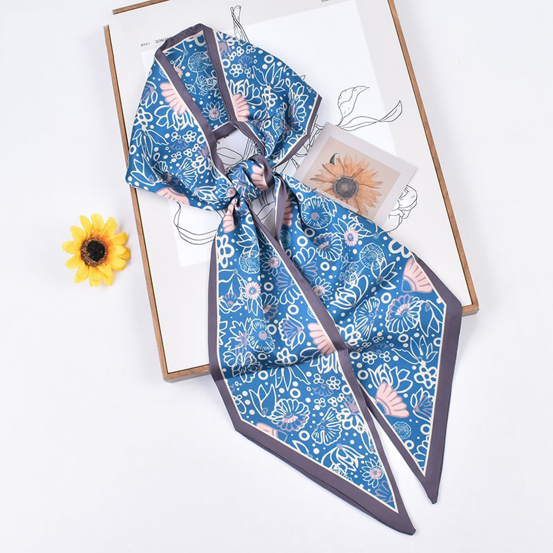 Fashion Blue Polyester Printed Double Layer Long Diagonal Scarf