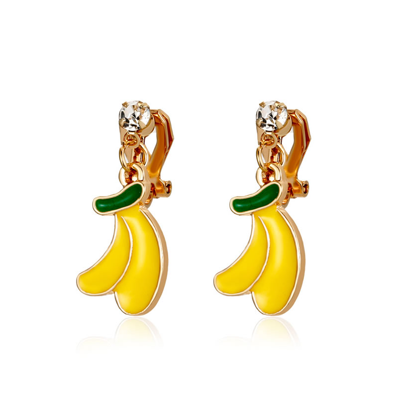 Fashion Banana Alloy Diamond Drop Oil Banana Clip Earrings