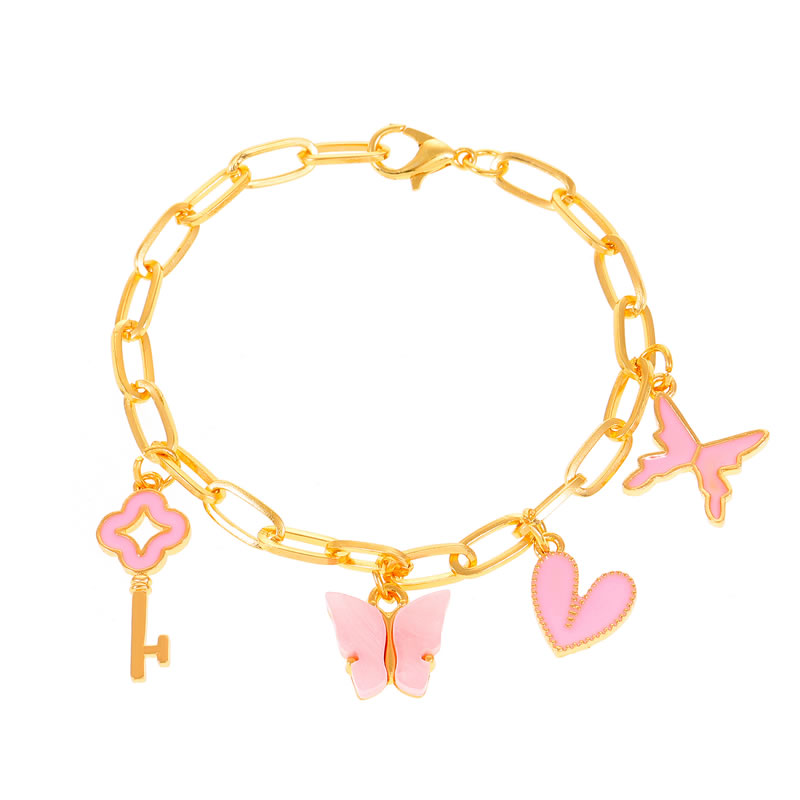 Fashion Gold Pure Copper Butterfly Heart Key Bracelet