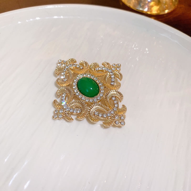 Fashion Brooch - Green Alloy Diamond Geometric Brooch