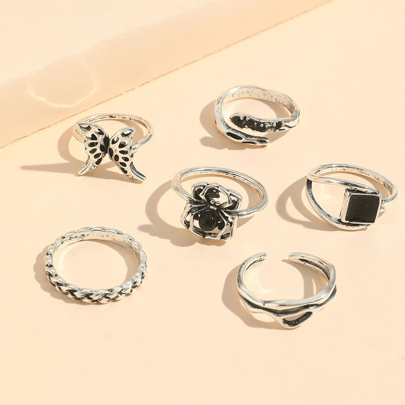 Fashion Silver Alloy Geometric Butterfly Spider Ring Set