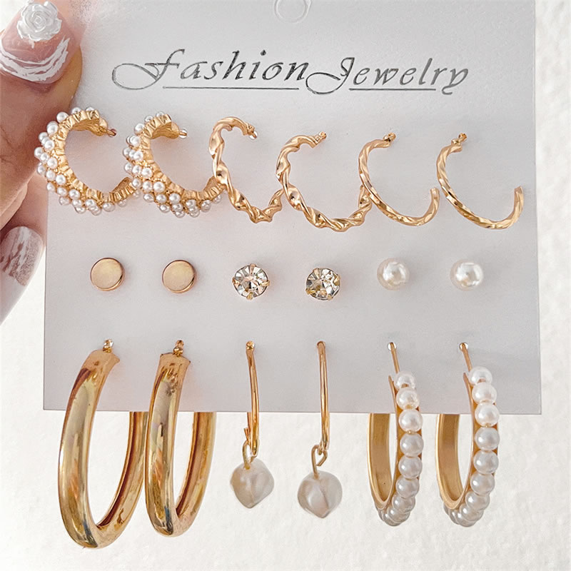 Fashion 5# Alloy Pearl Round Earring Set