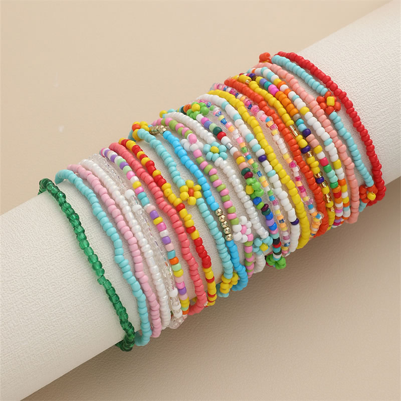 Fashion Color Color Rice Bead Beaded Bracelet Random Hair Set Of 10