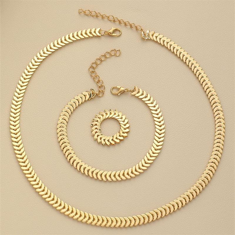 Fashion Gold Three-piece Set Of Metal Wheat Ear Necklace Bracelet Ring