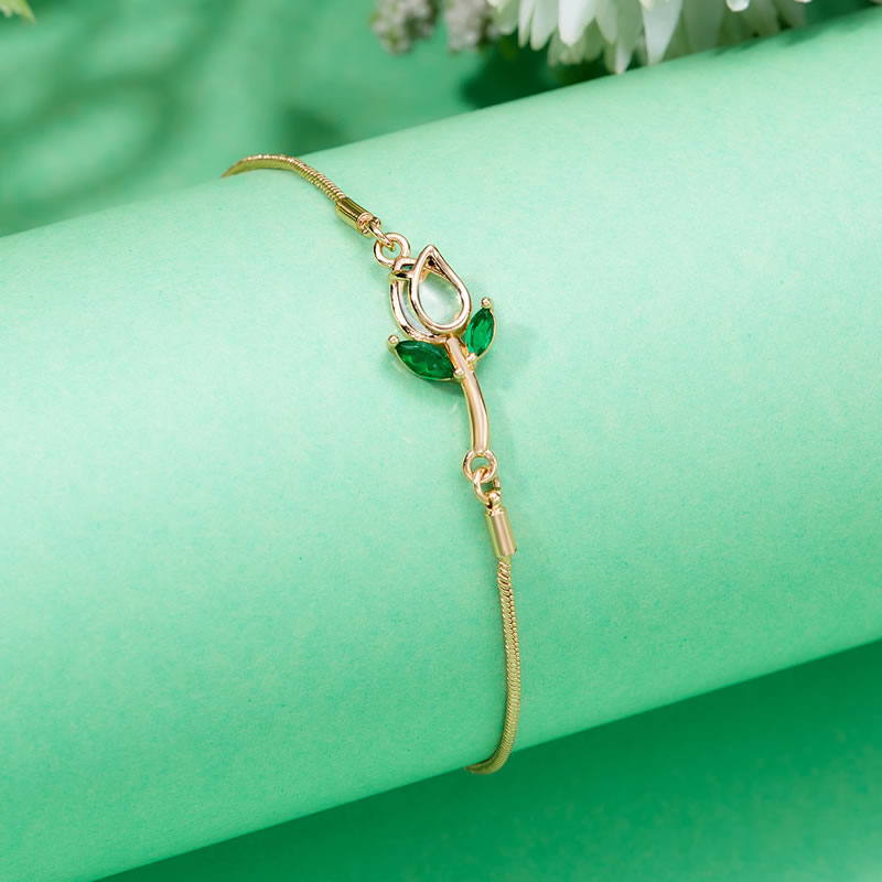 Fashion White+green Copper And Diamond Flower Bracelet