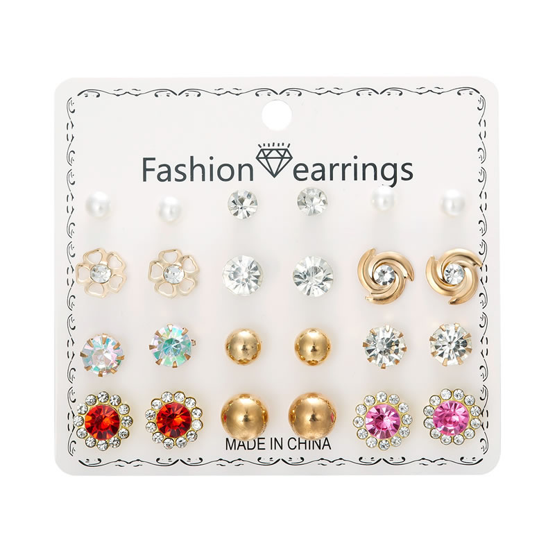 Fashion 4# Alloy Diamond Geometric Earring Set