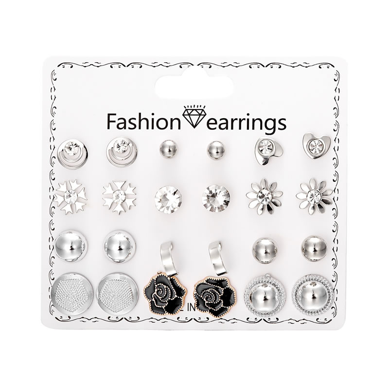 Fashion 6# Alloy Diamond Geometric Earring Set