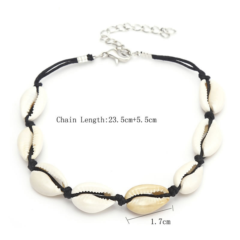 Fashion Black Line Shell Wax Rope Anklet