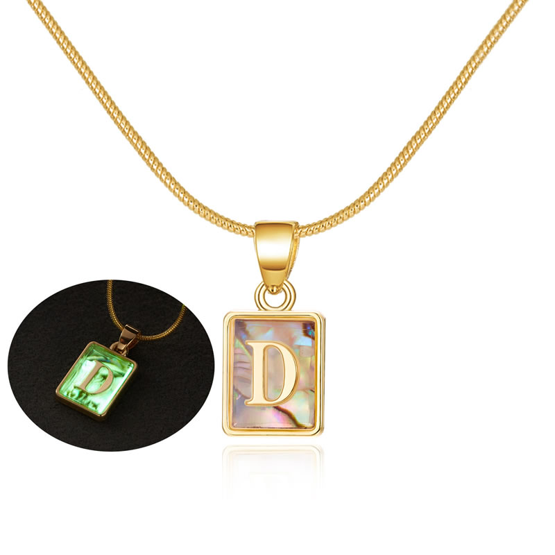 Fashion D. Copper Square Shell 26 Letter Snake Chain Necklace