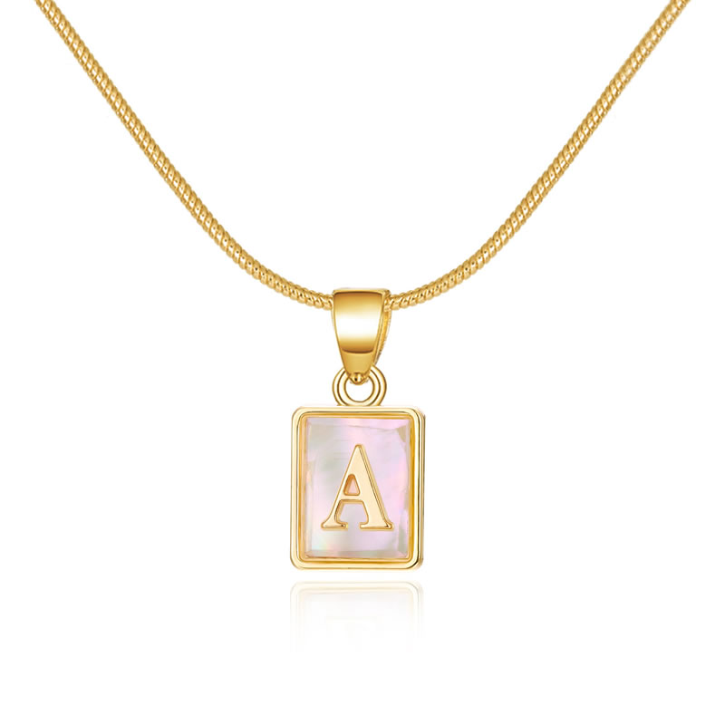 Fashion A Copper Square Shell 26 Alphabet Necklace