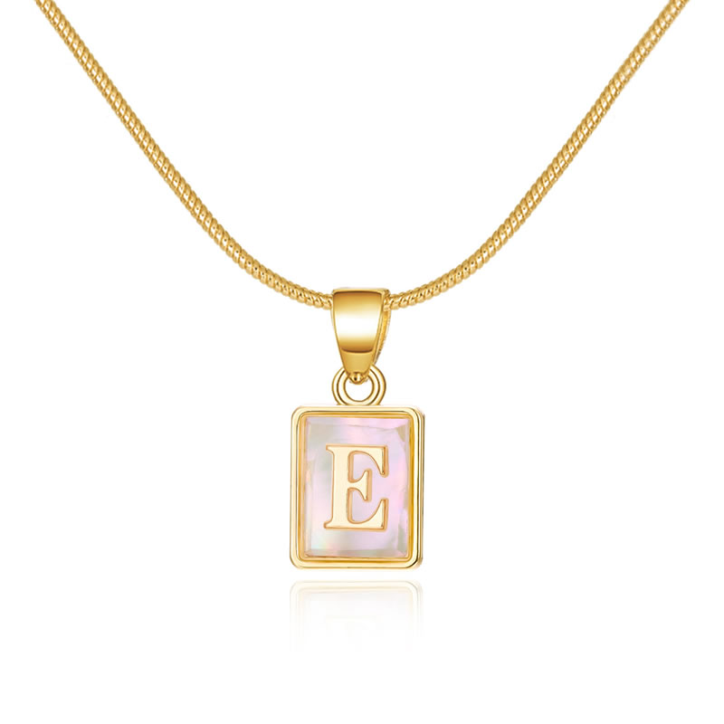 Fashion E. Copper Square Shell 26 Alphabet Necklace