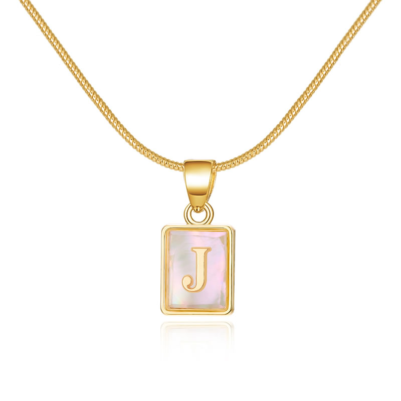 Fashion J Copper Square Shell 26 Alphabet Necklace