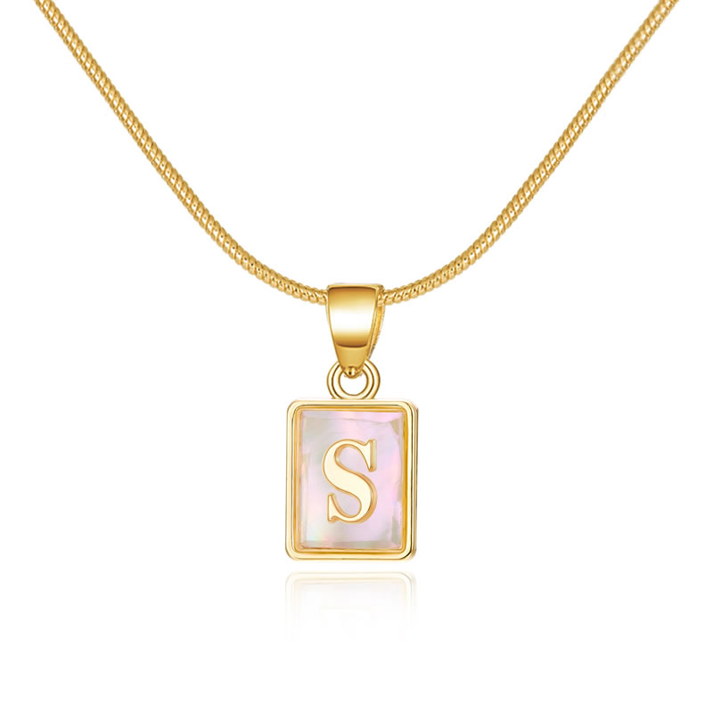 Fashion S Copper Square Shell 26 Alphabet Necklace