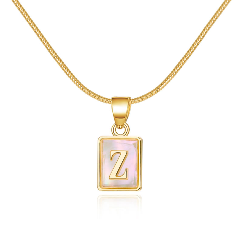 Fashion Z Copper Square Shell 26 Alphabet Necklace