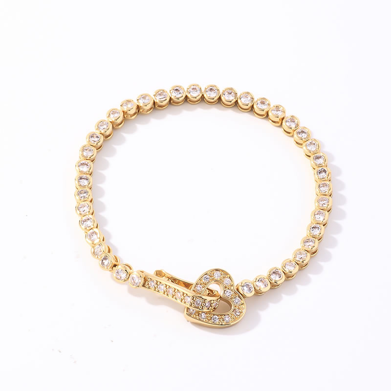 Fashion Rose Gold Brass Set Round Zirconia Heart Clasp Bracelet