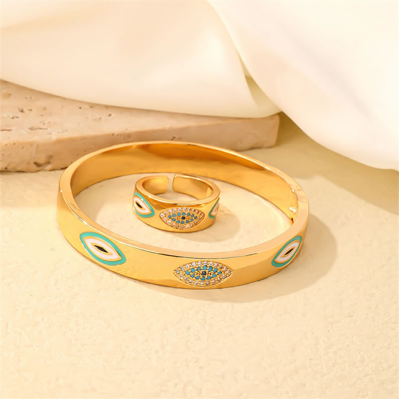 Fashion Set 1 Brass Diamond Drip Eye Bracelet Ring Set