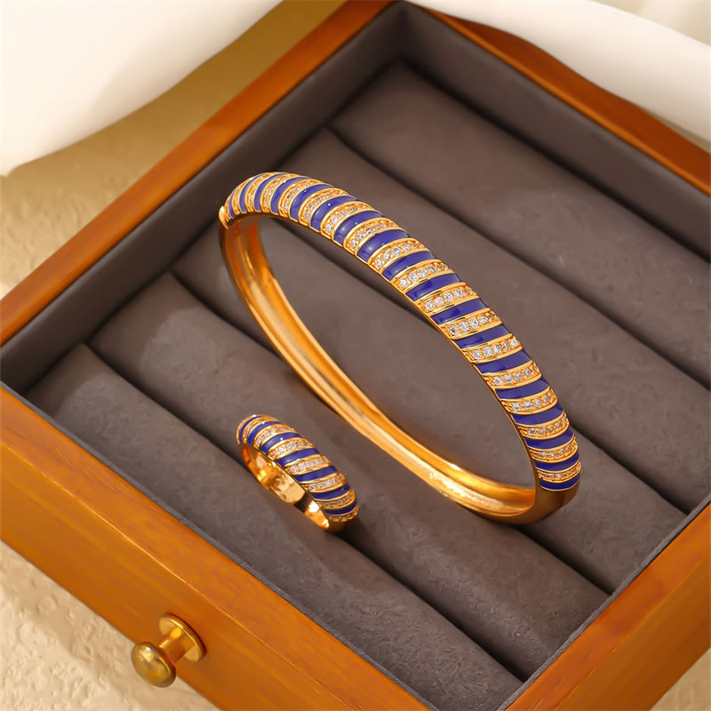 Fashion 9# Gold Plated Copper Diamond Drip Geometric Bracelet Ring Set