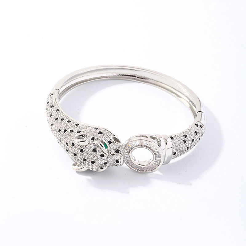 Fashion Silver Bracelet Gold-plated Copper Leopard Bracelet With Diamonds