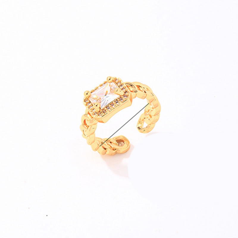 Fashion Ring 204-12 Gold Plated Copper Set Square Zirconia Open Ring