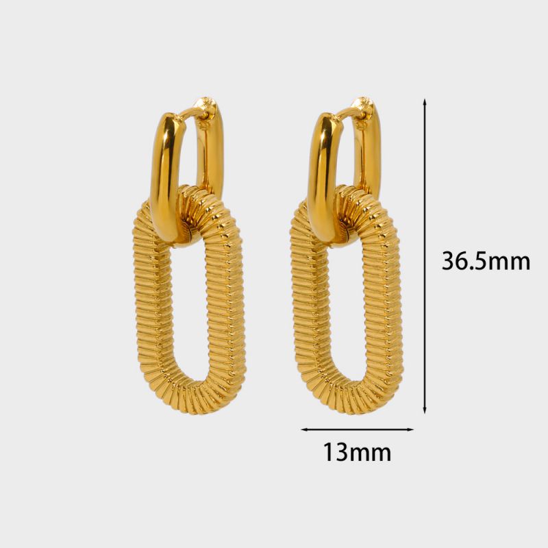 Fashion Gold Titanium Steel Geometric Hollow Oval Hoop Earrings