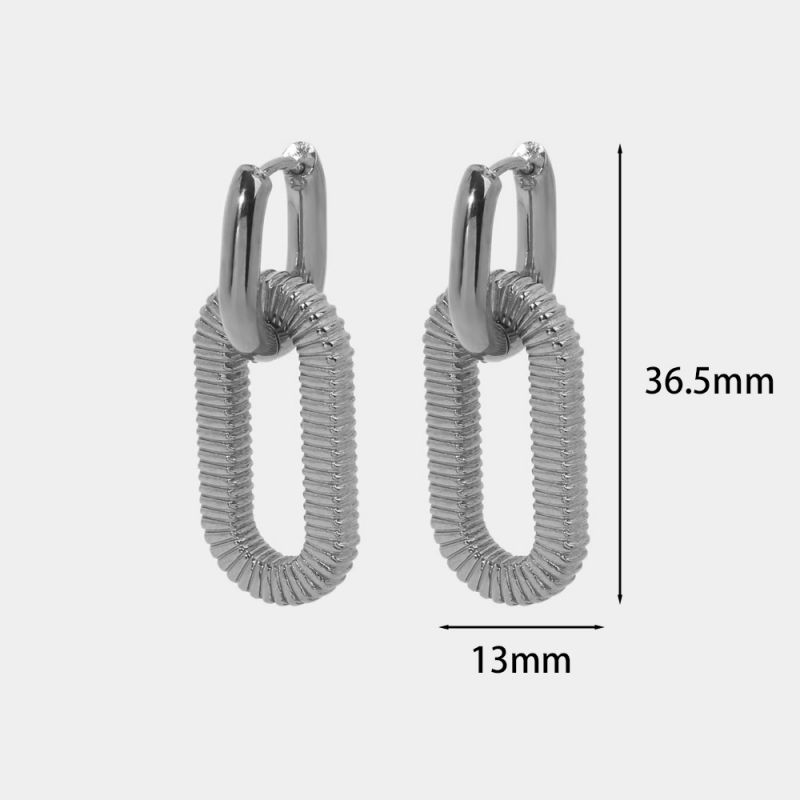 Fashion Silver Titanium Steel Geometric Hollow Oval Hoop Earrings