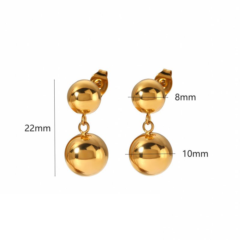 Fashion 3# Stainless Steel Gold Ball Earrings