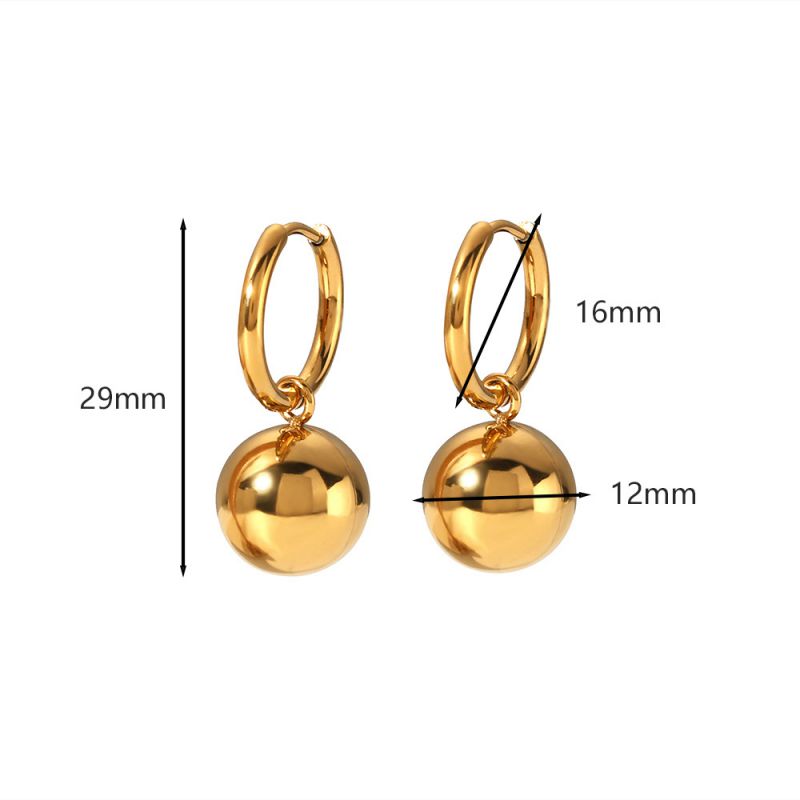 Fashion 4# Stainless Steel Gold Ball Hoop Earrings