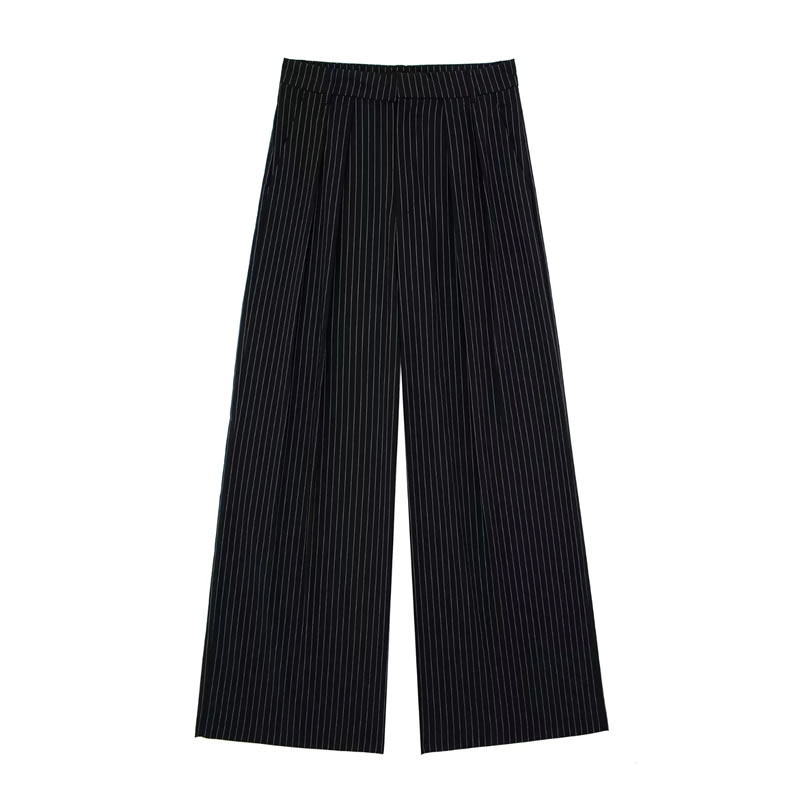Fashion Black Polyester Striped Trousers