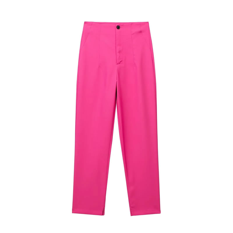 Fashion Rose Red Polyester High Waist Trousers