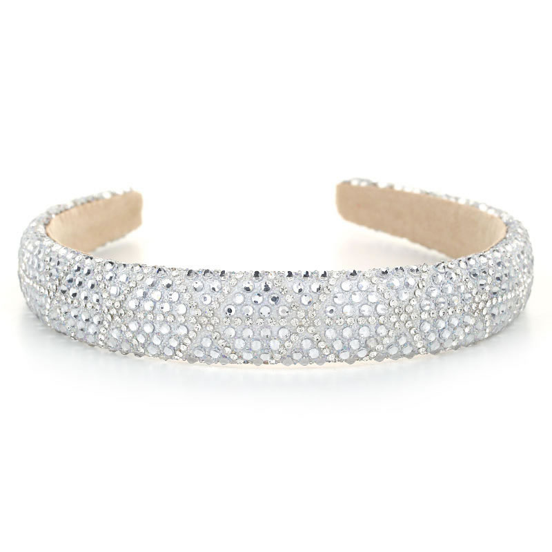 Fashion White Fabric Diamond-studded Geometric Wide-brimmed Headband
