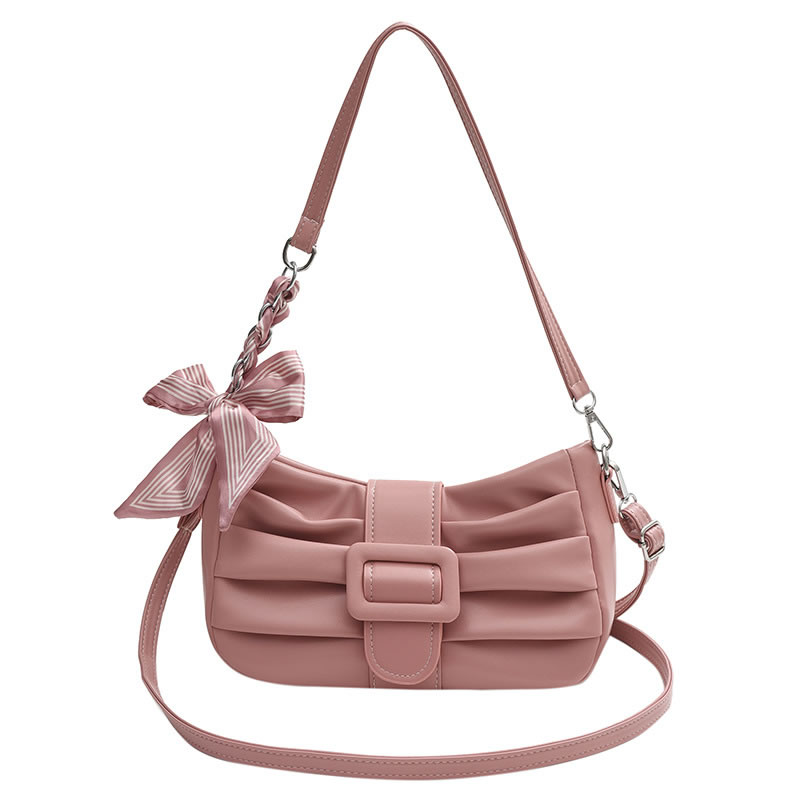Fashion Pink Pu Pleated Cloud Belt Buckle Messenger Bag